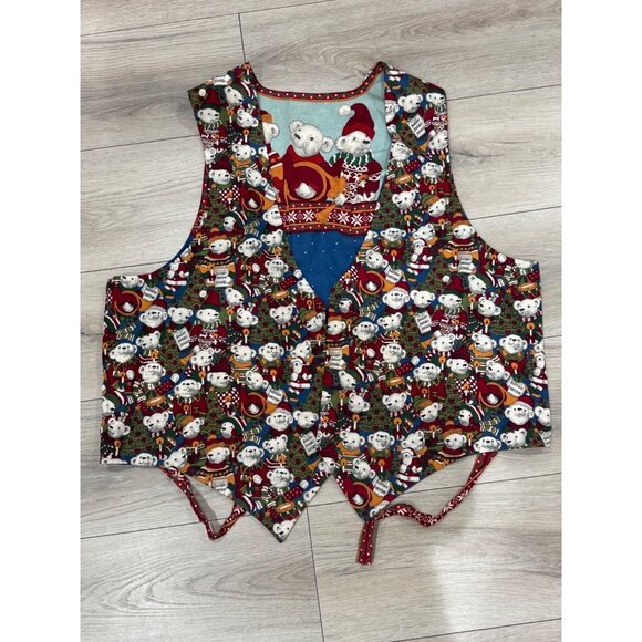 Vintage Christmas Double Face Vest 90's OS Polar With Festive Design & Holiday C - Picture 10 of 10